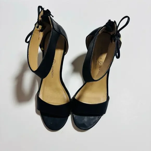 Chinese Laundry Black Wedge Heels with Bow and Ankle Strap - Picture 2 of 11